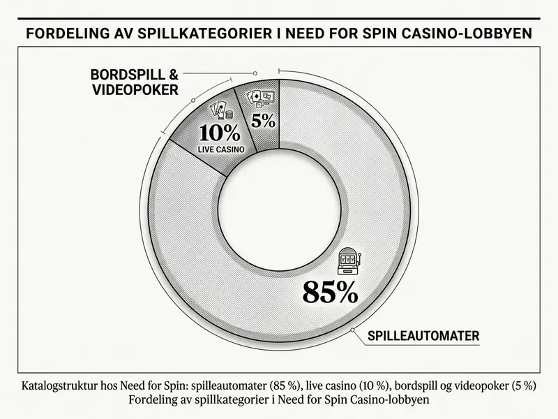Fordeling av spillkategorier i Need for Spin Casino-lobbyen